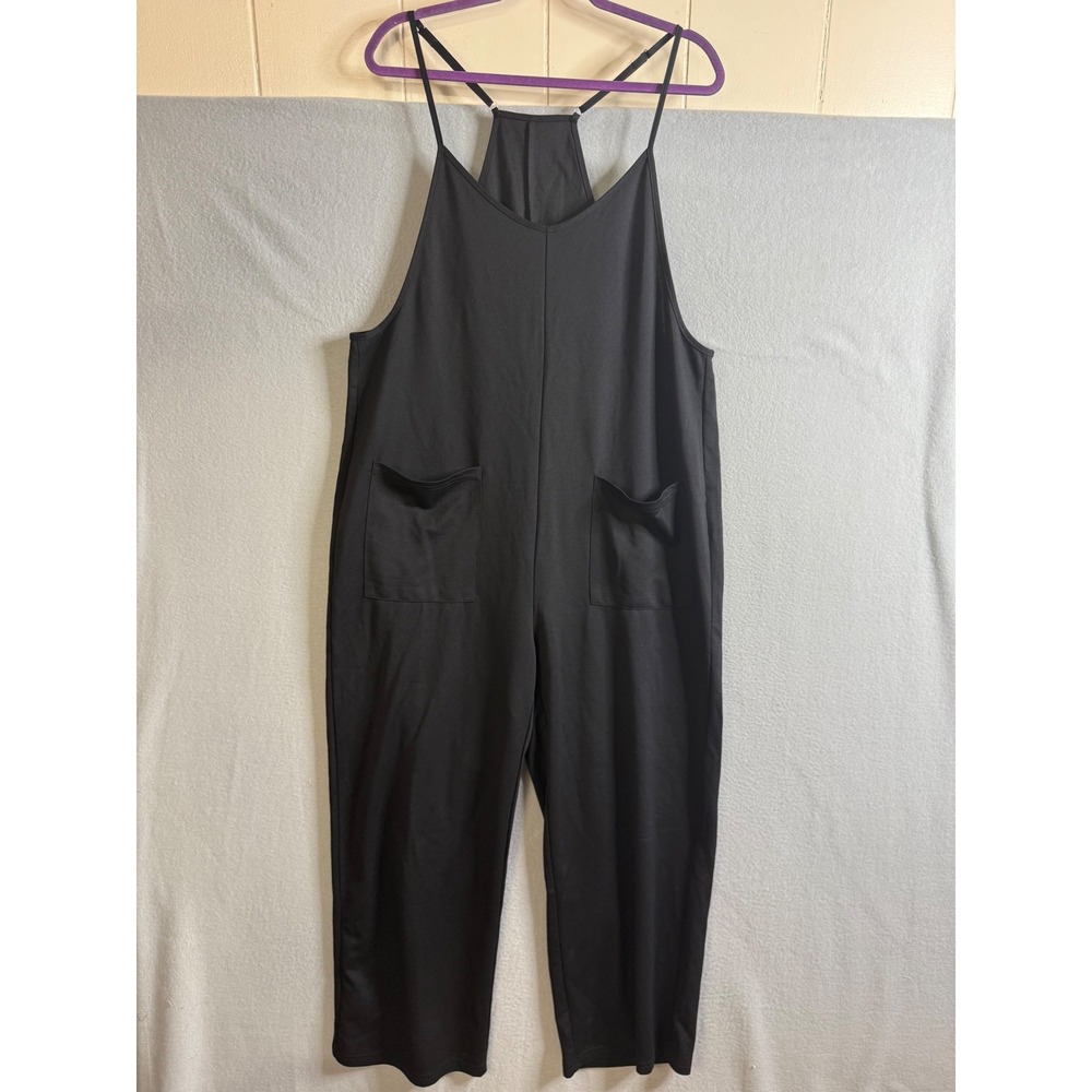 Black Jumpsuit Women's Extra Large Spaghetti Strap Pockets Casual‎ Comfy Romper